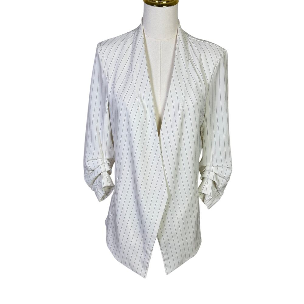 Rachel Zoe Pinstriped Open Front 3/4 Sleeve Workwear Blazer US Womens M